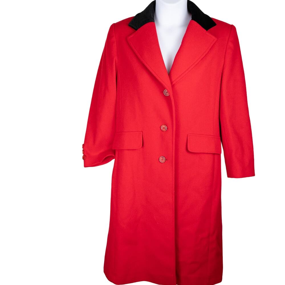 JG Hook Vintage Red Wool Petite Overcoat w/ Velvet Collar | Made in USA